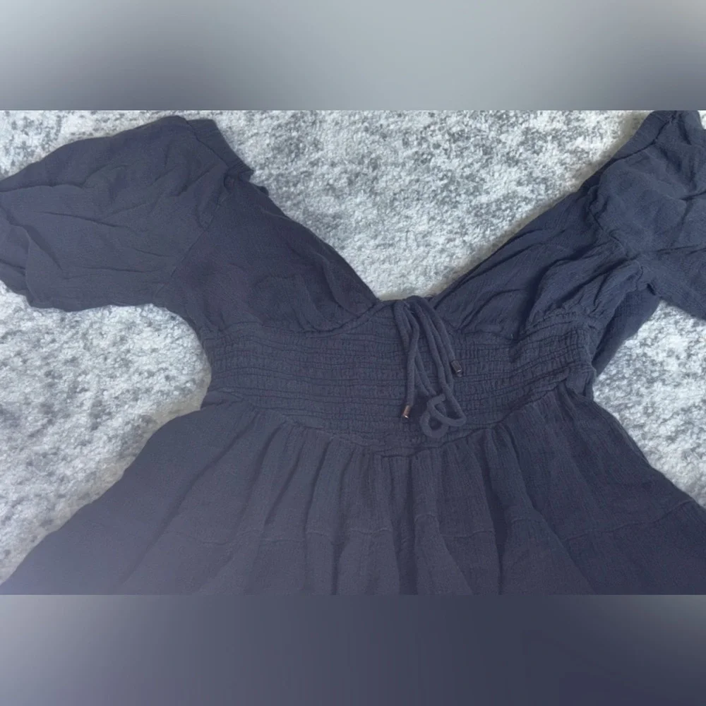 Free People Off Shoulder Puff Sleeve Smocked Mini Dress Black Size: XS - Picture 4 of 6